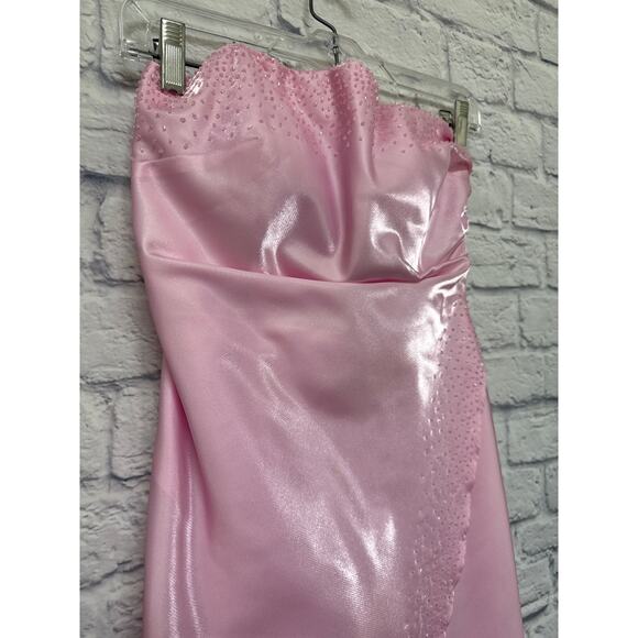 Morgan and Co. Vintage Pink 90s Y2K Fairy Rhinestone Strapless Formal Prom Dress - Picture 2 of 5
